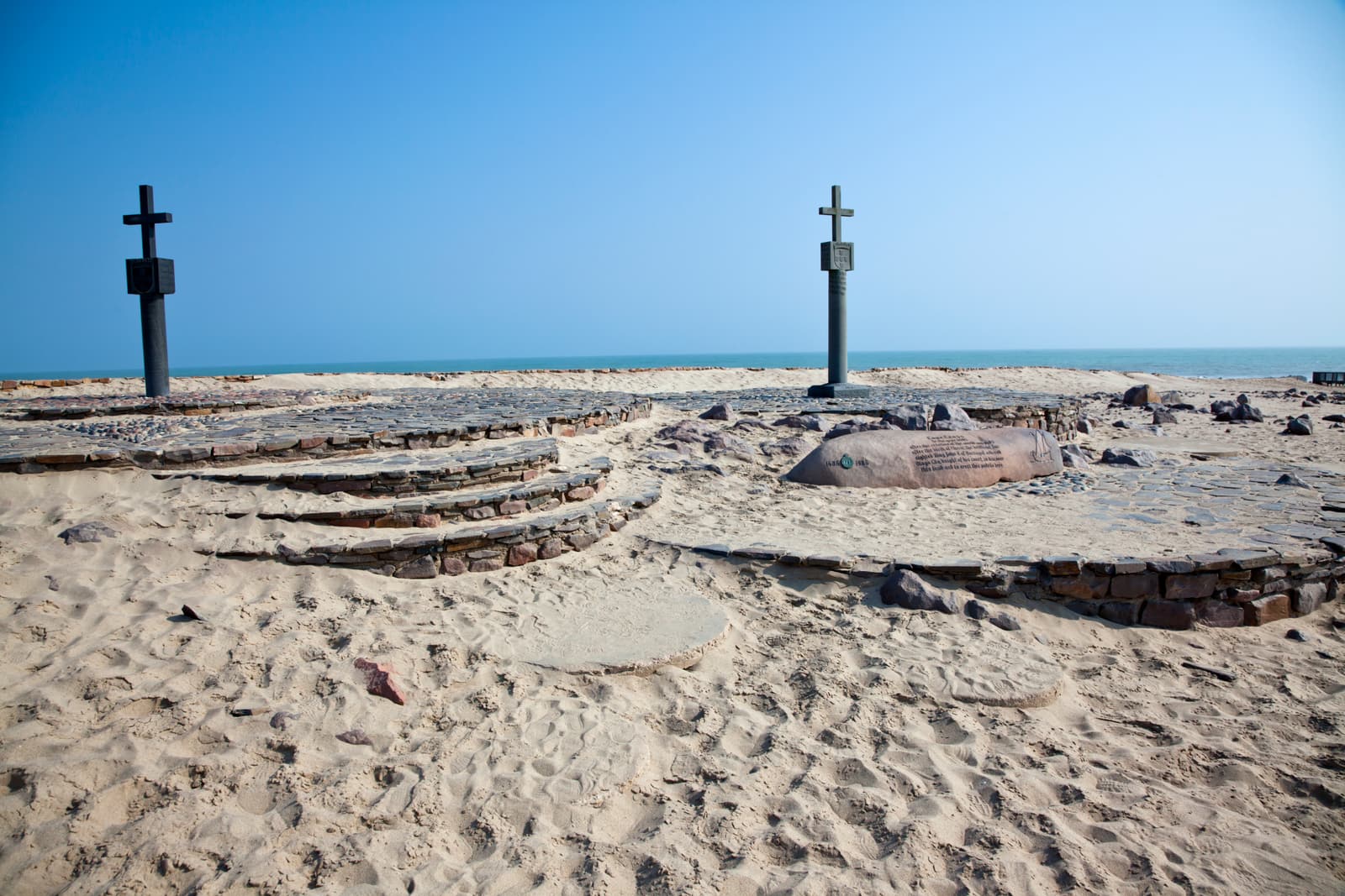 The two stone crosses of Cape Cross on the beach