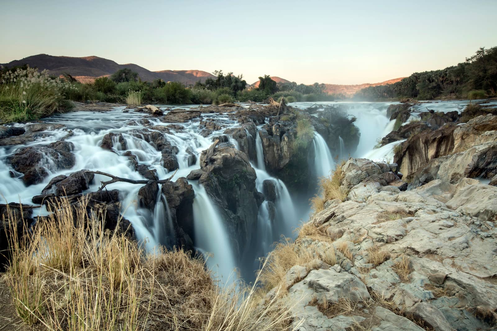 The Kunene cascading between rocks at Epupa